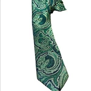 Ted Baker London Green Navy Blue Paisley Print Silk Tie